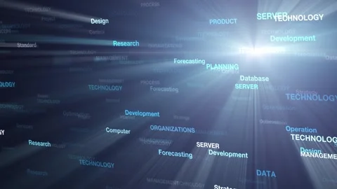 Computer business technology modern word cloud animation Video stock 323493322