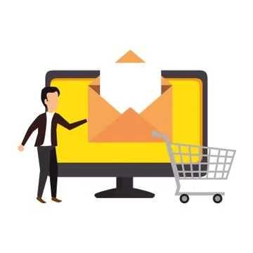 Computer with businessman and email 스톡 일러스트