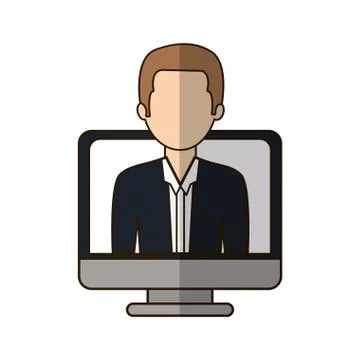 Computer with businessman icon image 库存插图