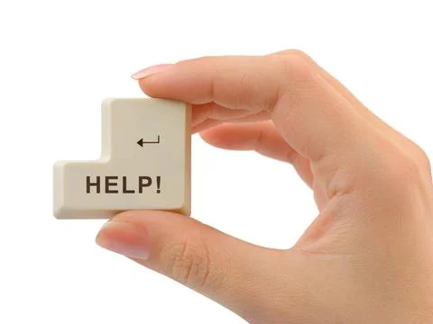 Computer button Help in hand Computer button Help in hand isolated on whit... Stock Photos