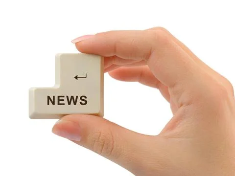 Computer button News in hand Computer button News in hand isolated on whit... Stock Photos