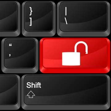 Computer button padlock open Illustrazione stock