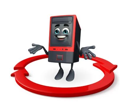 Computer cabinet character with arrow Stock Illustration