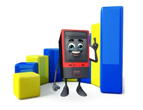 Computer cabinet character with business graph Stock Illustration