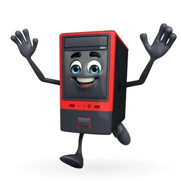Computer cabinet character is running Stock Illustration