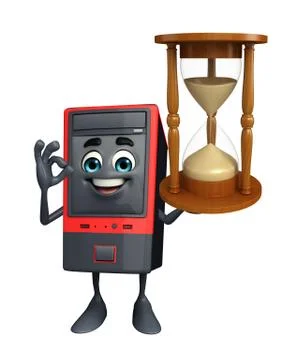 Computer cabinet character with sand clock Stock Illustration