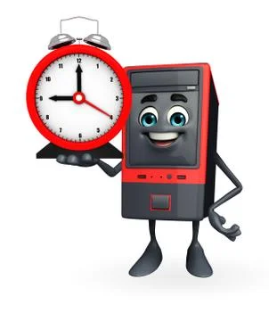 Computer cabinet character with table clock Stock Illustration