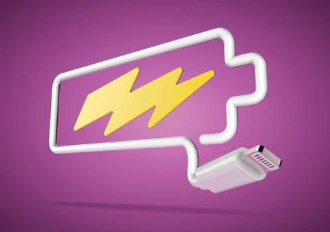 Computer cable and plug makes battery logo with lightening bolt icon Illustrazione stock
