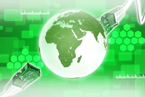 Computer cable with Earth and graphs Stock Illustration
