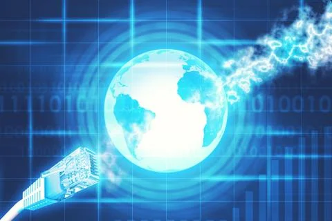 Computer cable with Earth and numbers Illustrazione stock