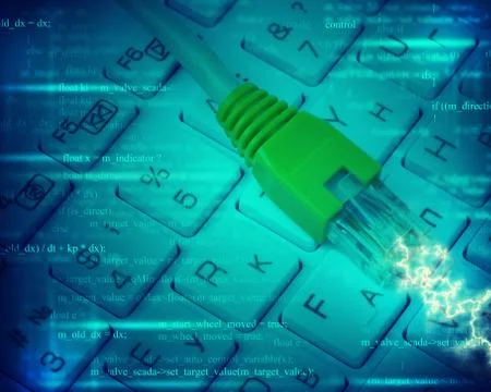 Computer cable on keyboard Stock Illustration