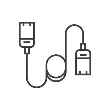Computer cable,ethernet vector line icon, sign, illustration on white backgro Stock Illustration