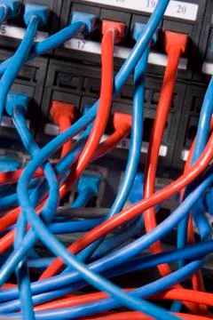 Computer Cables Chaotically Plugged In To The Back Of A Server Stock Photos