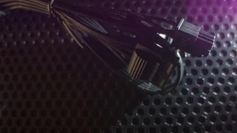 Computer cables close-up at night Видео 81062527