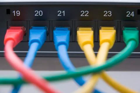 Computer Cables Connected To A Router Stock Photos