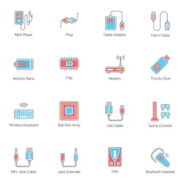 Computer Cables Flat Icons Pack Illustrazione stock