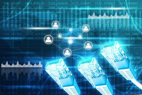 Computer cables with graphs Stock Illustration