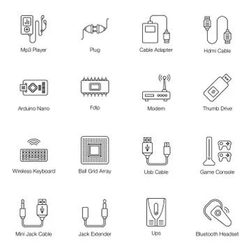 Computer Cables Line Icons Pack Stock Illustration