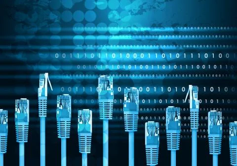 Computer cables with world map Stock Illustration