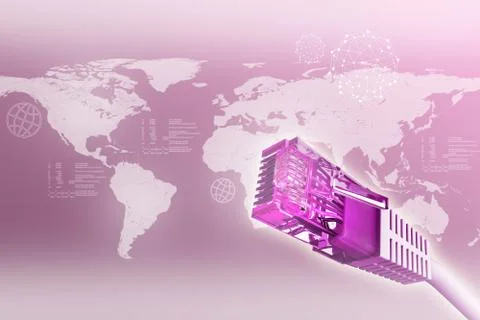 Computer cables with world map Illustrazione stock