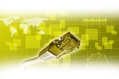 Computer cables on yellow background Stock Illustration