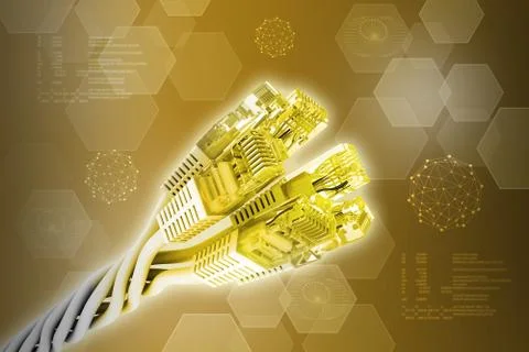 Computer cables on yellow with molecule Illustrazione stock