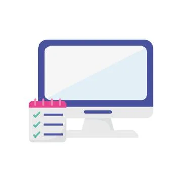 Computer calendar check mark learning online Stock Illustration