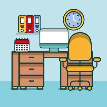 Computer calendar clock shelf binders clock desk furniture office Stock Illustration