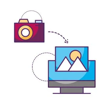 Computer camera connection photo data storage Illustrazione stock