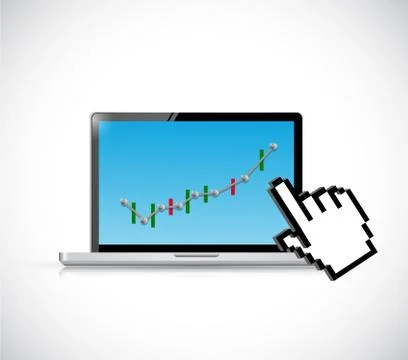Computer with candle stick graph chart icon 스톡 일러스트