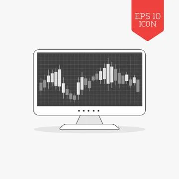 Computer with candle stick graph chart icon. Stock exchange trading concept.  Stock Illustration