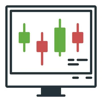 Computer with Candlestick Chart vector Crypto Investment icon or design eleme 库存插图