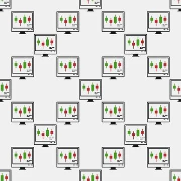 Computer with Candlestick Chart vector Crypto Investment seamless pattern Stock Illustration