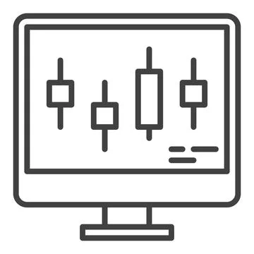 Computer with Candlestick Chart vector Day Trading linear icon or logo elemen Stock Illustration