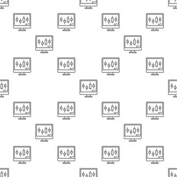 Computer with Candlestick Chart vector Day Trading linear seamless pattern Illustrazione stock