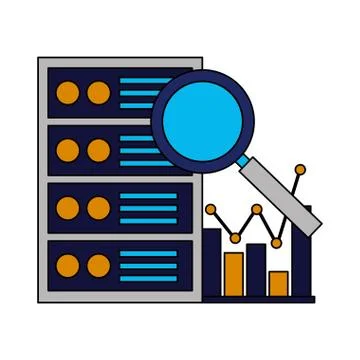 Computer case chart and magnifying glass Stock Illustration
