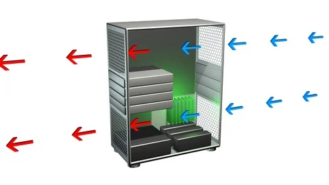 Computer case  cooling . Arrows indicate airflow . 3d animation Stock Footage 114426777