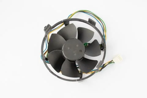 Computer case cooling fan with wire on a white background Foto stock