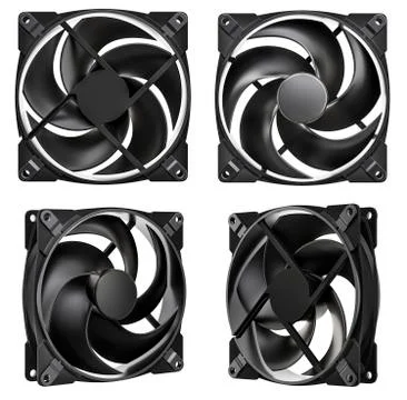 Computer Case Fan, front and side views. 3D rendering Stock Illustration