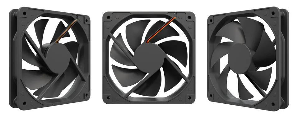 Computer Case Fan, front and side views. 3D rendering Stock Illustration