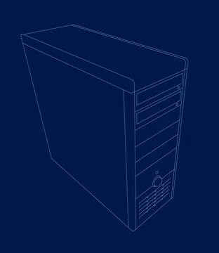 Computer Case outline. Thin vector line art. Vector illustration Stock Illustration