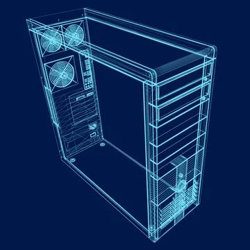 Computer Case wireframe. Thin vector line art. Vector illustration Stock Illustration