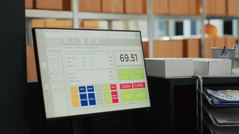 Computer with cash register in empty storage room 動画素材 236509834