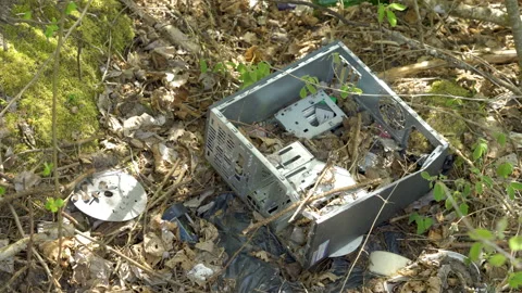 The computer casing on the forest ground Stock Footage 138588110