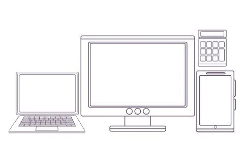 Computer with cellphone Illustrazione stock