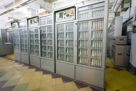 Computer center cabinets from the Soviet Union times. Stock Photos