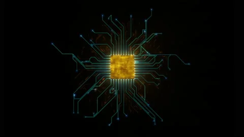 Computer central processing unit on circuit mother board concept zoom out Stock Footage 154464624