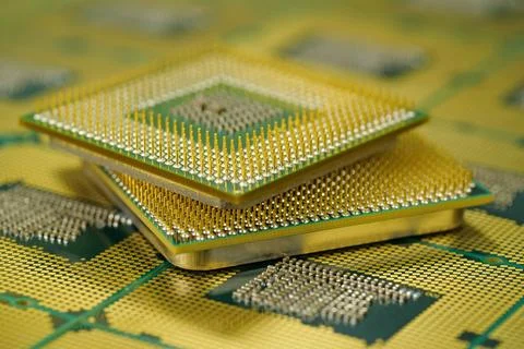Computer central processing unit with exposed contact points for powering d.. Stock Photos