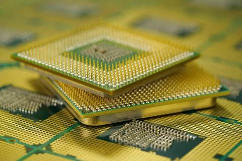 Computer central processing unit with exposed contact points Stock Photos