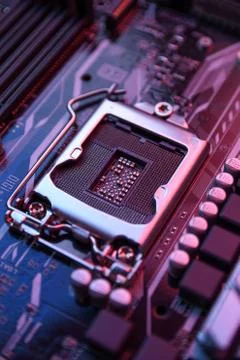 Computer Central Processor socket on motherboard and electronical components 写真素材